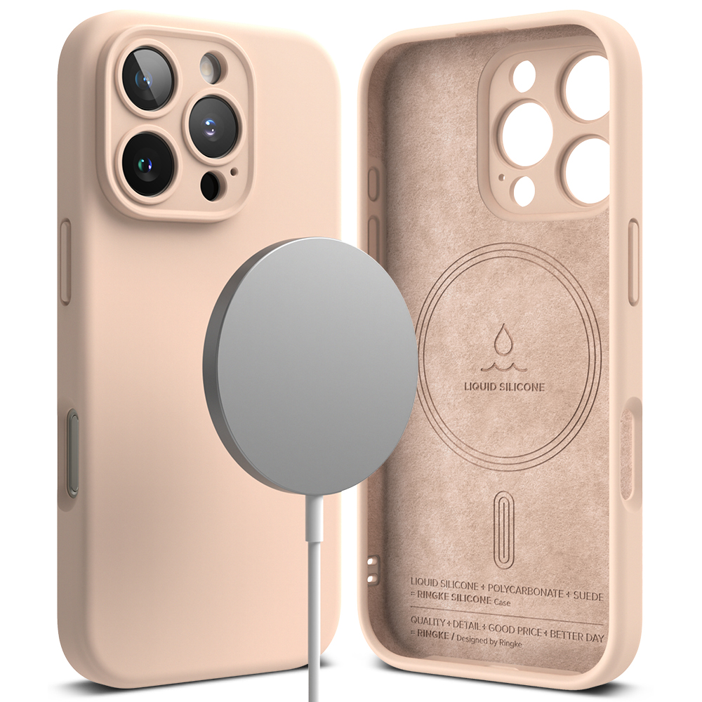 Levně Ringke Silicone Magnetic MagSafe pro iPhone 16 Pro růžový písek
