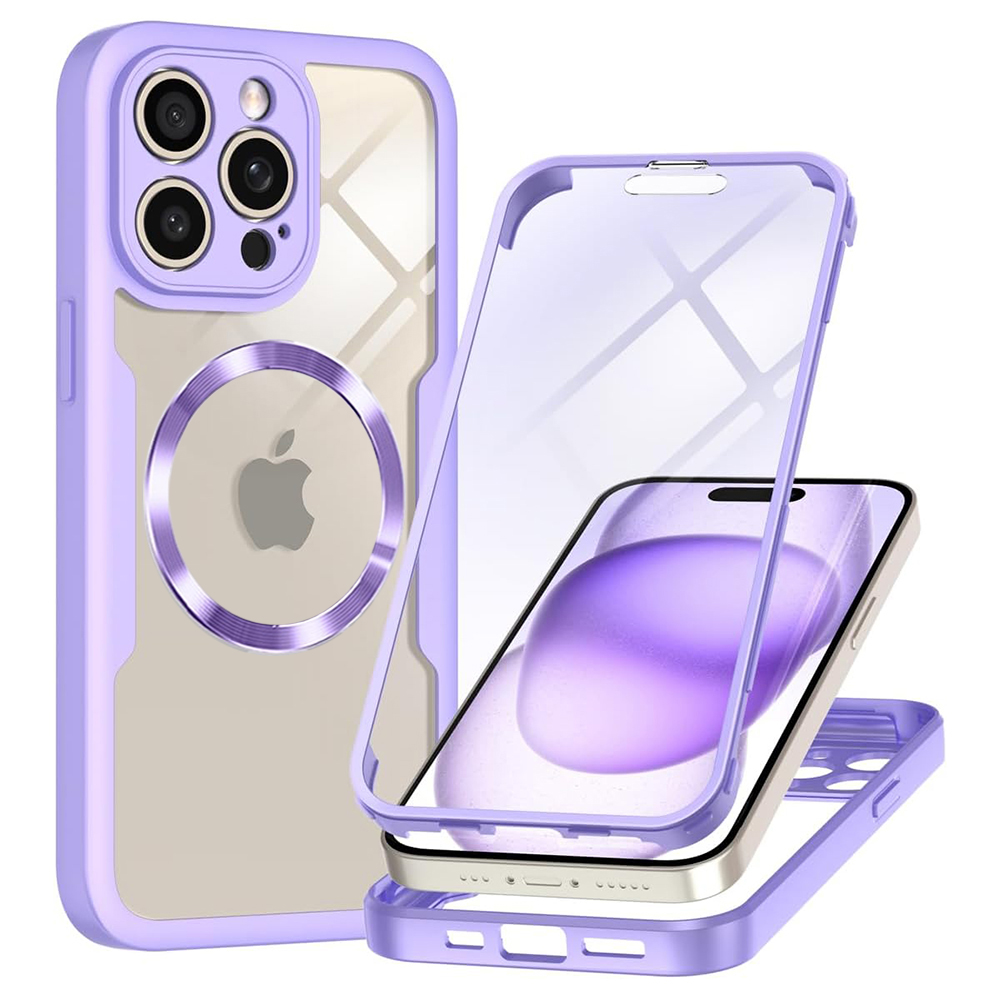Levně Techsuit ColorVerse 360 MagSafe Series + Ochranné sklo iPhone 14 Pro Max Fialová
