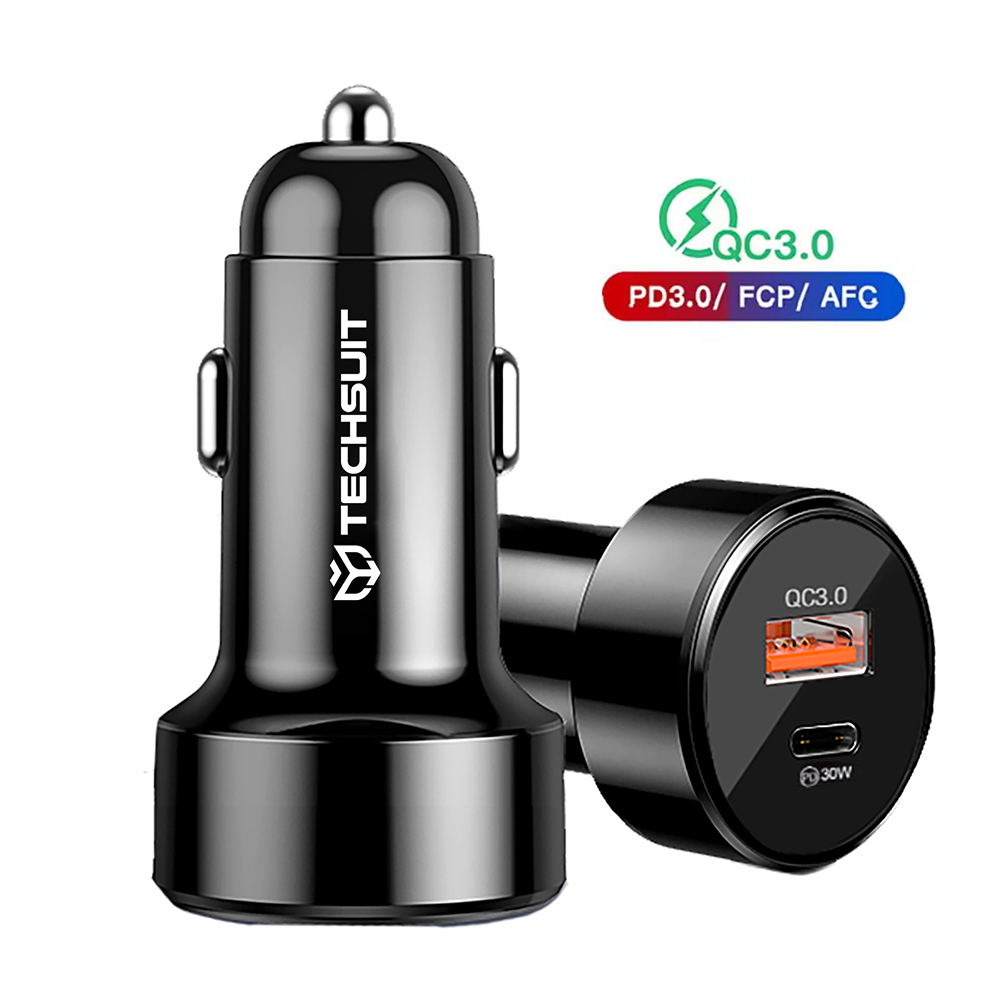 Levně Nabíječka do auta Techsuit Premium TE-P31 USB QC3.0 18W Type-C PD30W LED černá