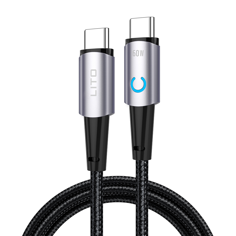 Levně Lito - Datový kabel (LD10CC) - Type-C na Type-C Rychlé nabíjení 60W LED světlo 1m černý
