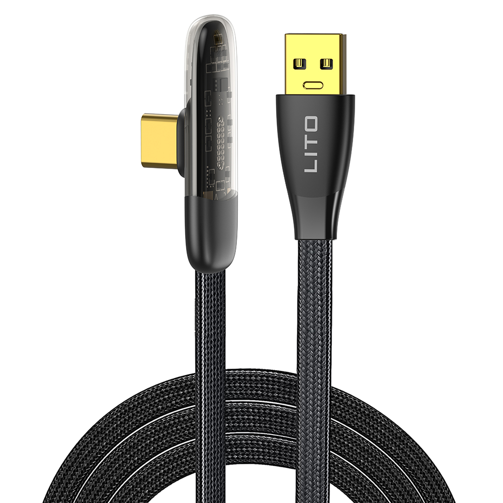 Levně Lito Data Cable LD11C USB na Type-C Rychlé Nabíjení Úhlový Design 1m Černá