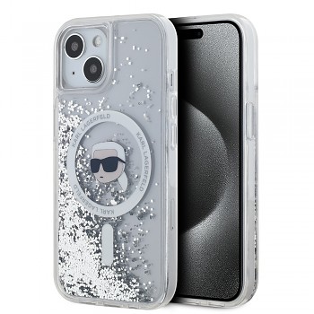 Karl Lagerfeld Liquid Glitter MagSafe iPhone 15 průhledný Karl Head