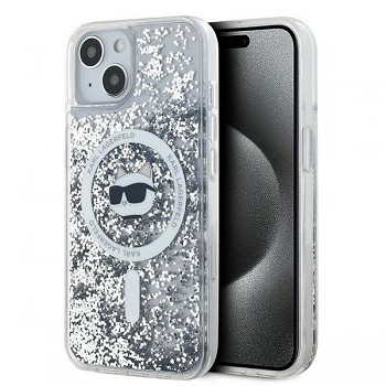 Karl Lagerfeld Liquid Glitter MagSafe iPhone 14 průhledný Choupette Head