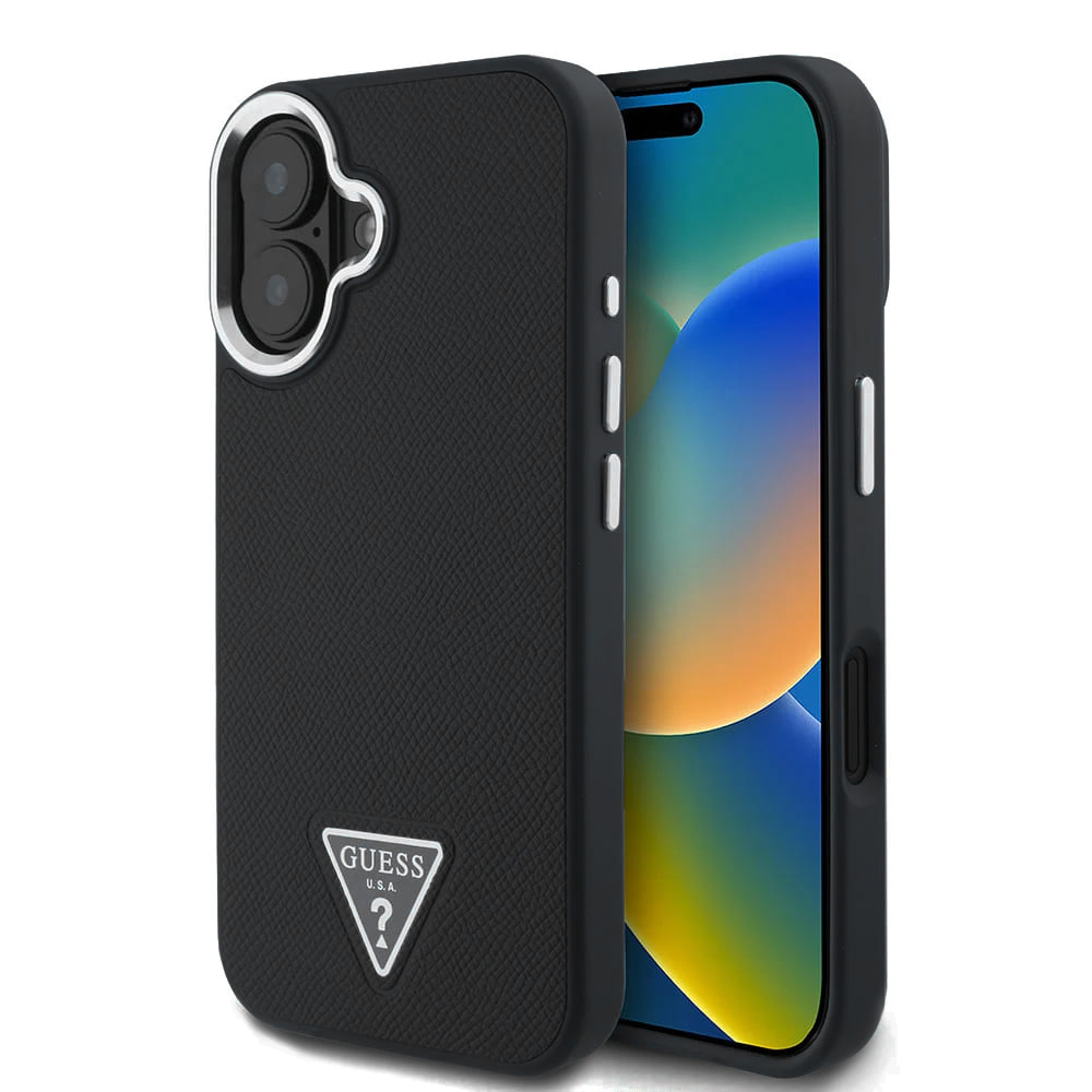 Levně Guess Grained Triangle MagSafe GUHMP16SPGTSPSK iPhone 16 černá