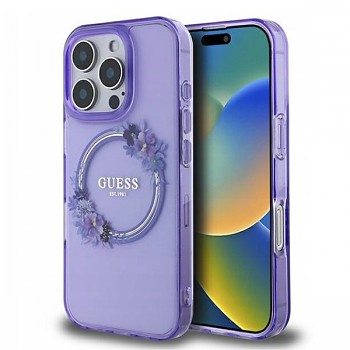 Guess IML Flowers Wreath MagSafe iPhone 16 Pro Max fialová