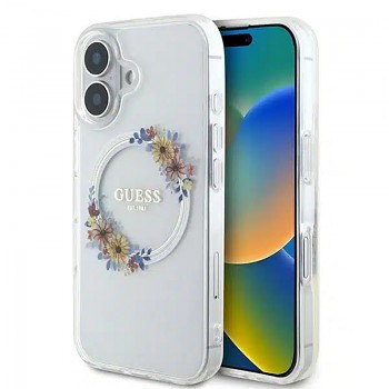 Guess IML Flowers Wreath MagSafe GUHMP16SHFWFCT iPhone 16 průhledný
