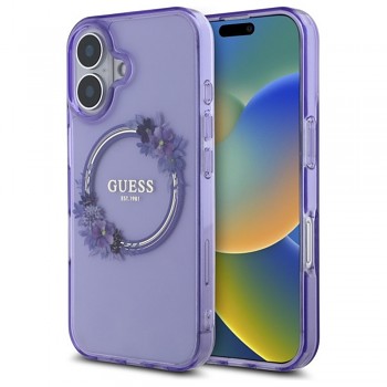 Guess IML Flowers Wreath MagSafe GUHMP16SHFWFCU iPhone 16 fialová