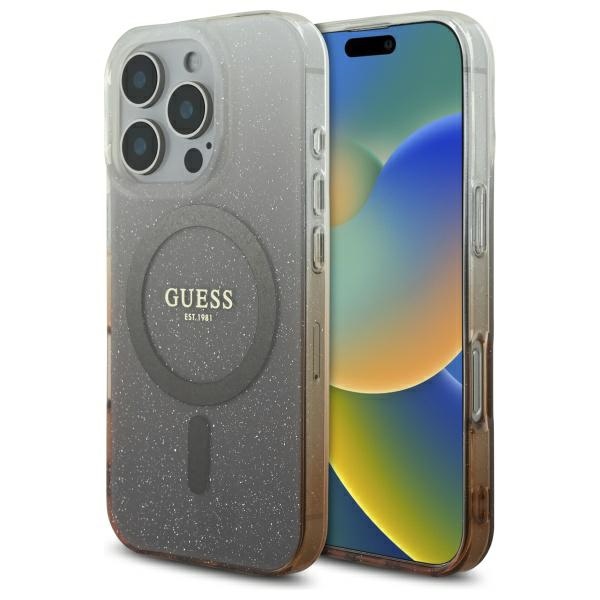 Levně Guess IML Glitter Gradient MagSafe iPhone 16 Pro hnědý