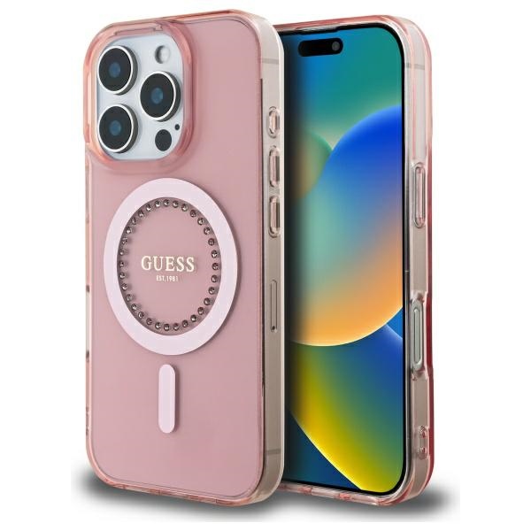 Levně Guess IML Rhinestones MagSafe GUHMP16LPFTDTEP iPhone 16 Pro růžová
