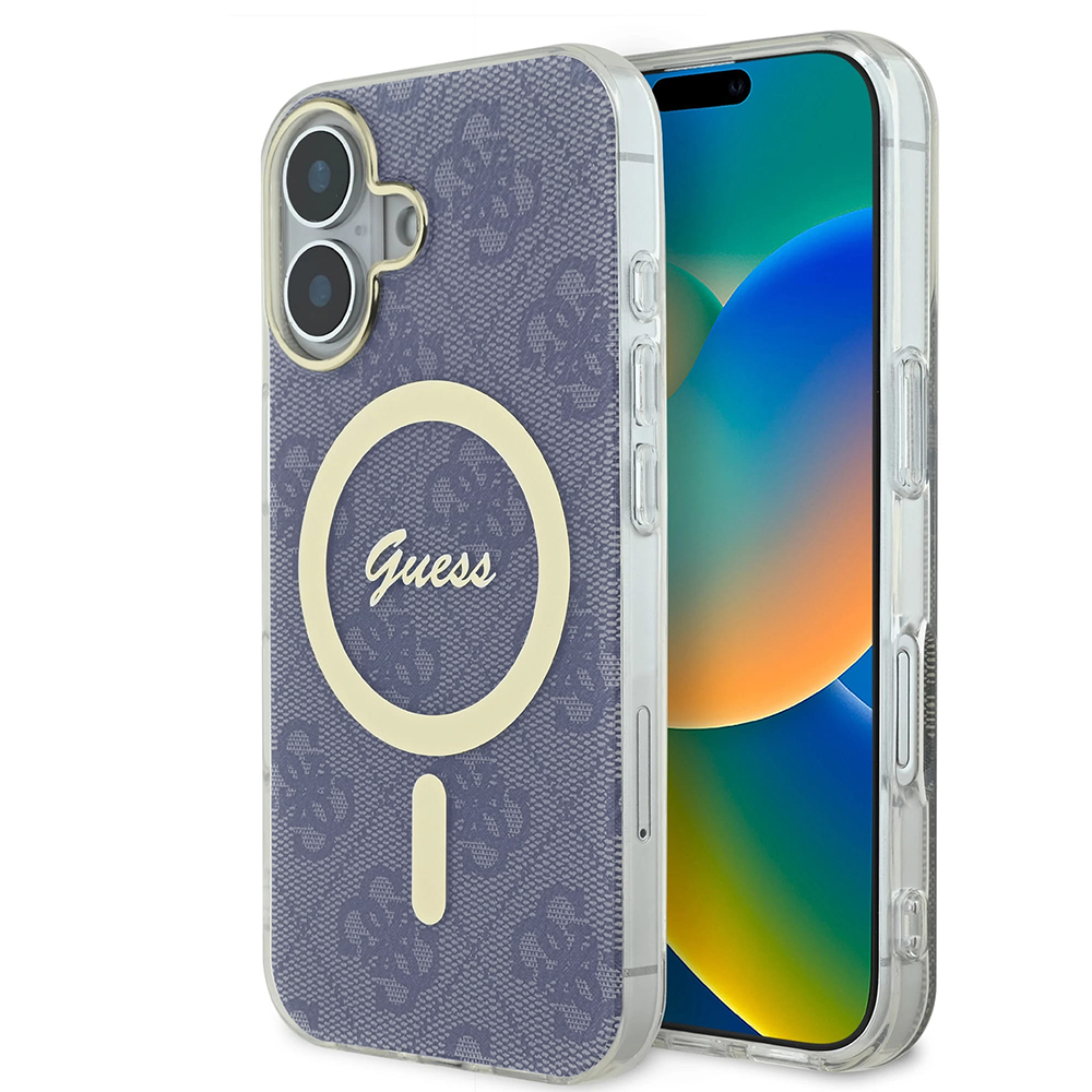 Levně Guess IML 4G MagSafe GUHMP16SH4STB pro iPhone 16 modrá