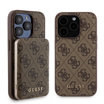 Guess Hardcase Powerbank MagSafe iPhone 15 Pro hnědá