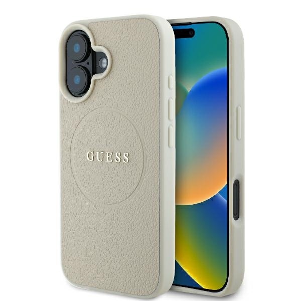 Levně Guess Grained Gold Ring MagSafe GUHMP16SPGHSMME iPhone 16 béžová