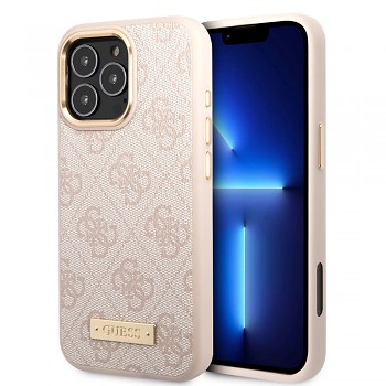 Guess Hardcase 4G Logo Plate MagSafe iPhone 16 Pro růžová