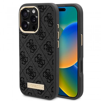 Guess Hardcase 4G Logo Plate MagSafe iPhone 16 Pro černý