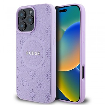 Guess Saffiano Peony Classic Logo MagSafe pro iPhone 16 Pro Max fialová