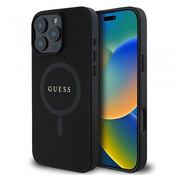 Guess Saffiano Classic Logo MagSafe pouzdro iPhone 16 Pro Max černé