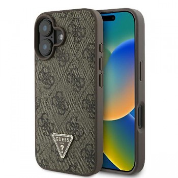 Guess Leather 4G Triangle Strass pouzdro iPhone 16 Plus hnědé