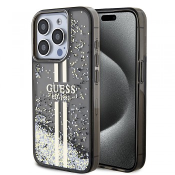 Guess Liquid Glitter Gold Stripes iPhone 15 Pro černý