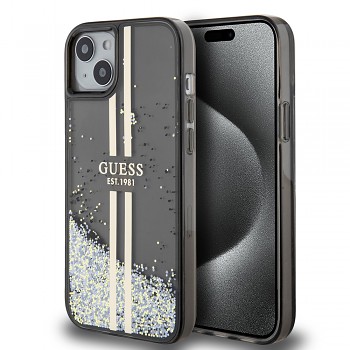 Guess Liquid Glitter Gold Stripes iPhone 15 Plus černý