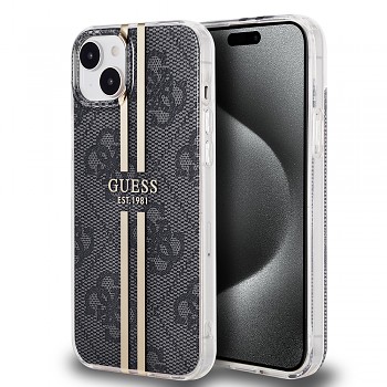 Guess Hardcase IML 4G Gold Stripe iPhone 15 Plus černá