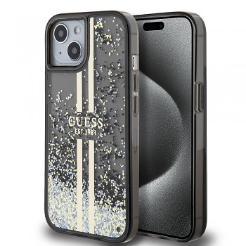 Guess Liquid Glitter Gold Stripes GUHCP15SLFCSEGK iPhone 15 černý