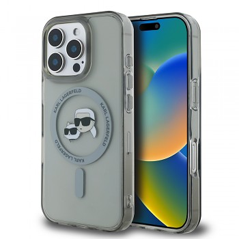 Karl Lagerfeld IML MagSafe iPhone 16 Pro Max Metal Karl&Choupette Head stříbrná
