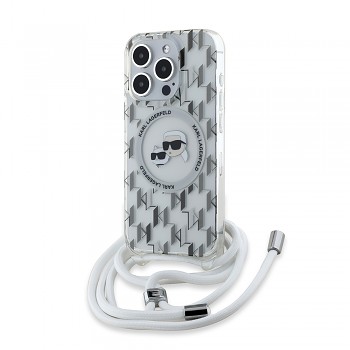 Karl Lagerfeld IML Crossbody MagSafe iPhone 15 Pro průhledný monogram Karl&Choupette Head