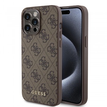 Guess Hardcase 4G Metal Gold Logo iPhone 15 Pro Max hnědý