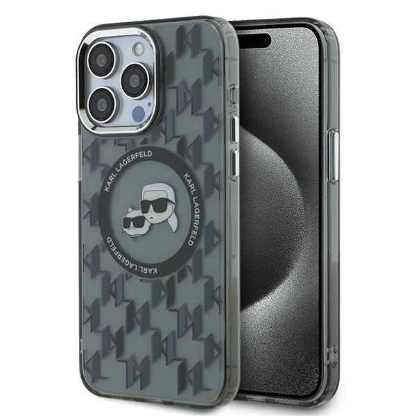 Karl Lagerfeld IML MagSafe iPhone 15 Pro Monogram Karl&amp;Choupette Head černá