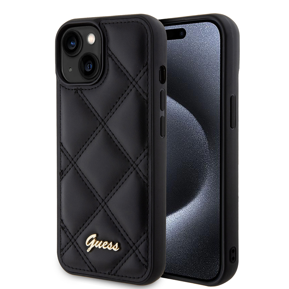 Levně Guess Quilted Metal Logo GUHCP15SPSQSQSK iPhone 15 černá