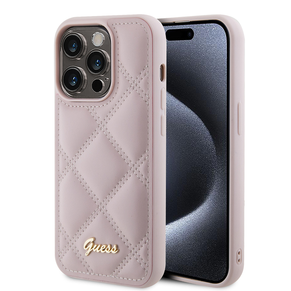 Levně Guess Quilted Metal Logo GUHCP15LPSQSQSP iPhone 15 Pro růžová