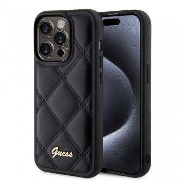 Guess Quilted Metal Logo pouzdro iPhone 15 Pro černé