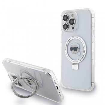 Karl Lagerfeld Hardcase Ring Stand MagSafe iPhone 15 Pro Bílá Karl Head