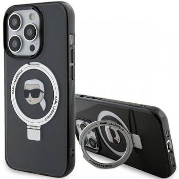 Karl Lagerfeld Hardcase Ring Stand MagSafe iPhone 15 Pro Karl Head černá