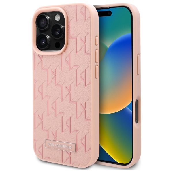 Levně Karl Lagerfeld Leather MagSafe iPhone 16 Pro růžová Hot Stamp