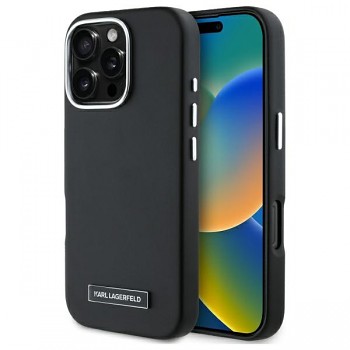 Karl Lagerfeld Leather MagSafe iPhone 16 Pro FW Metal Plate růžová