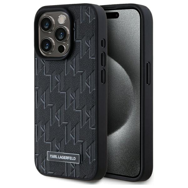 Levně Karl Lagerfeld Leather MagSafe iPhone 15 Pro Monogram Metal Logo růžová