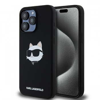 Karl Lagerfeld Silicone MagSafe iPhone 15 Pro Choupette Head růžová