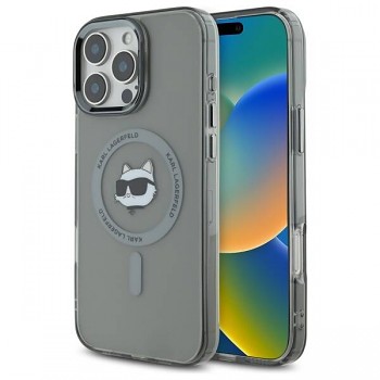 Karl Lagerfeld IML MagSafe iPhone 16 Pro Metalová hlava Choupette černá