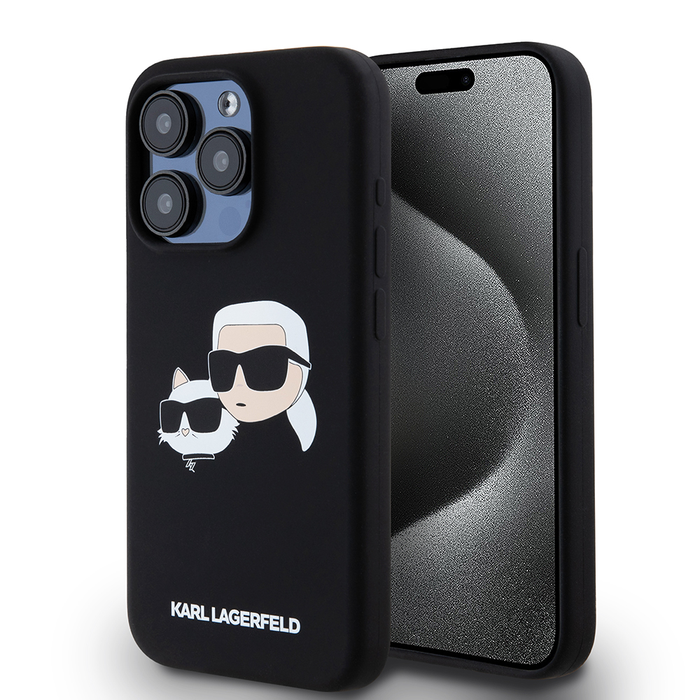Karl Lagerfeld Silicone MagSafe iPhone 15 Pro Karl&amp;Choupette Head růžová
