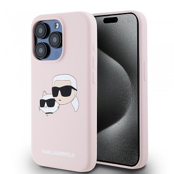 Karl Lagerfeld Silicone MagSafe iPhone 15 Pro růžový Karl&Choupette Head