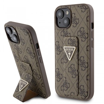 Guess Grip Stand 4G Triangle Strass pro iPhone 15 hnědá