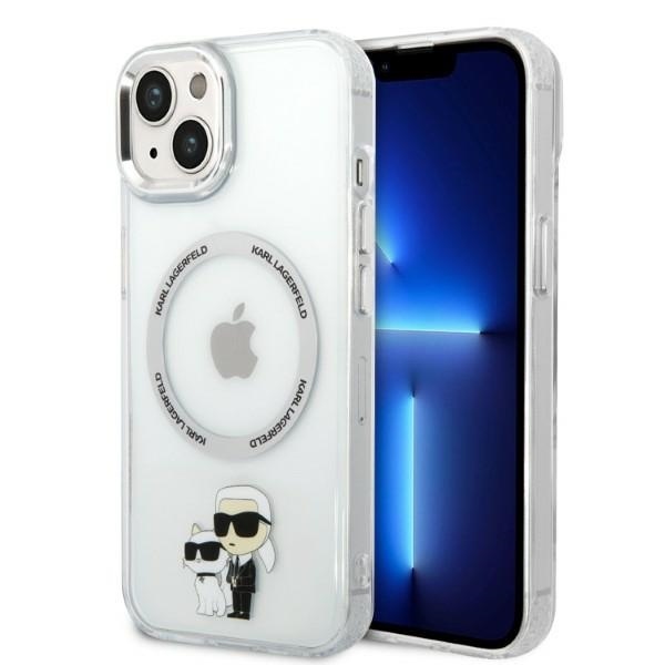 Levně Karl Lagerfeld Hardcase MagSafe iPhone 14 Plus průhledný Iconic Karl&Choupette