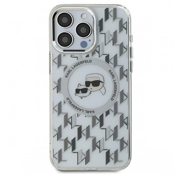Karl Lagerfeld IML MagSafe iPhone 15 průhledný monogram Karl&Choupette Head