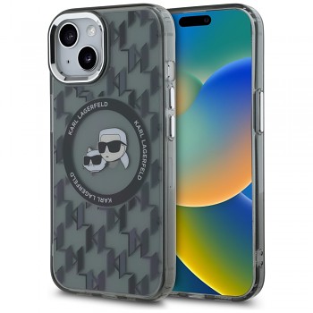Karl Lagerfeld IML MagSafe iPhone 15 Monogram Karl a Choupette Head černá