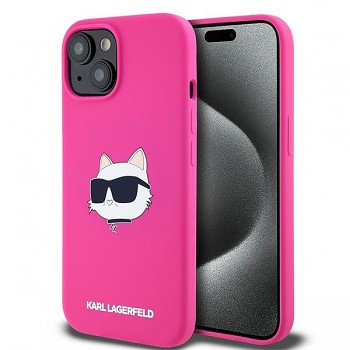 Karl Lagerfeld Silicone MagSafe iPhone 15 Plus Fuchsiová Choupette Head
