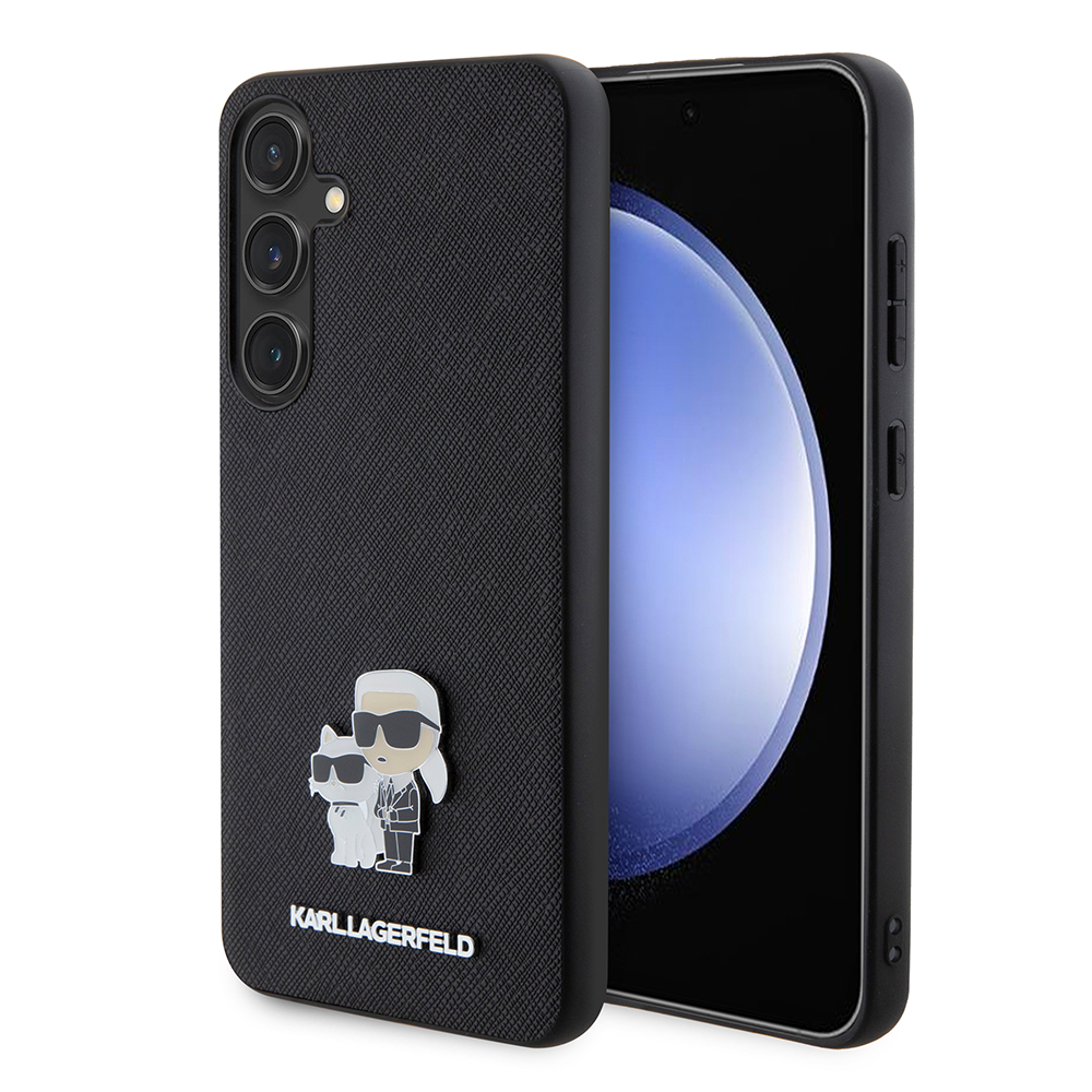 Levně Karl Lagerfeld Saffiano pouzdro růžové pro Samsung Galaxy S24 Plus Karl&Choupette Metal Pin