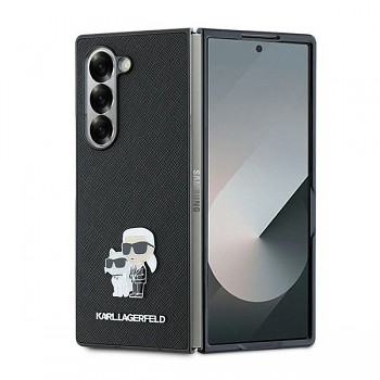Karl Lagerfeld Saffiano pouzdro růžové pro Samsung Galaxy Z Fold6 Karl&Choupette Metal Pin