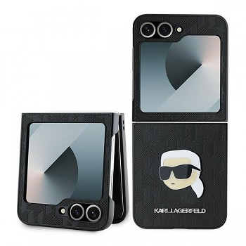 Karl Lagerfeld Saffiano pouzdro Samsung Galaxy Z Flip6 Flip7 FE Monogram Head Pin černá