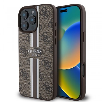 Guess Hardcase 4G Printed Stripes MagSafe iPhone 16 Pro Max Hnědý